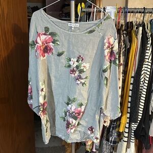 Floral Print Women's Top 100% linen